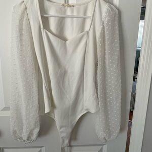Elegant White Bodysuit with Sheer Sleeves